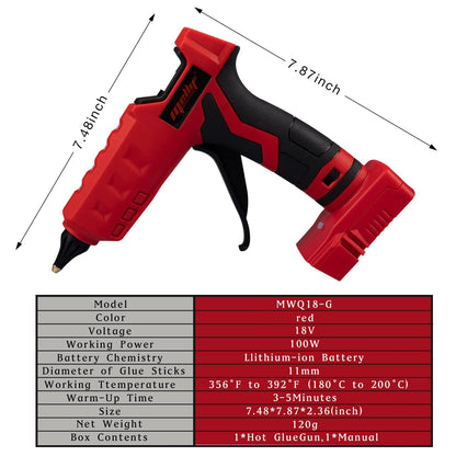 Mellif Cordless Hot Glue Gun Compatible with Milwaukee 18V Battery(Tool Only), Handheld Electric Power Glue Gun Full Size for Arts & Crafts & DIY with 20 0.43" Glue Sticks