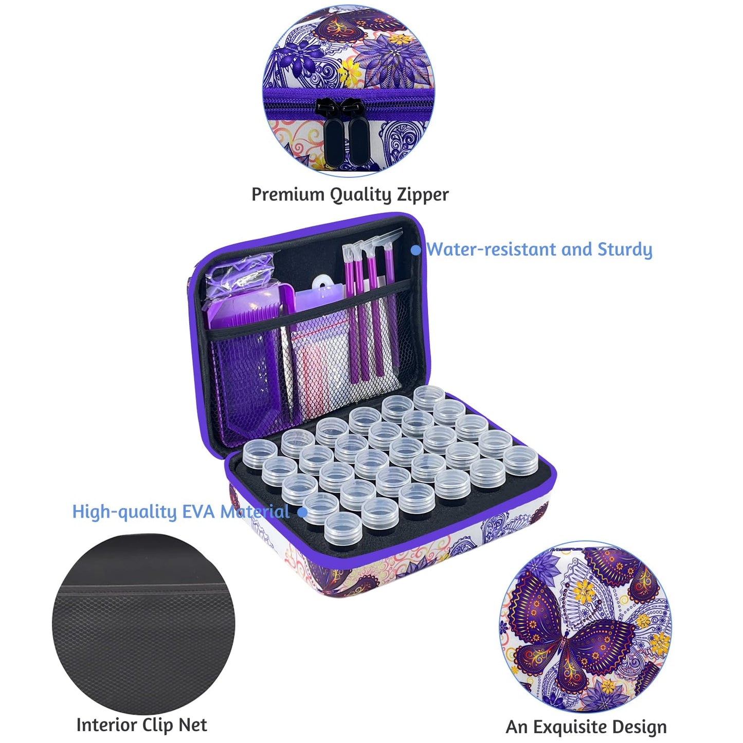 LIRUNQIU Diamond Painting Storage Containers, 30 Slots Diamond Art Accessories and Tools Kits Storage Box(Purple)