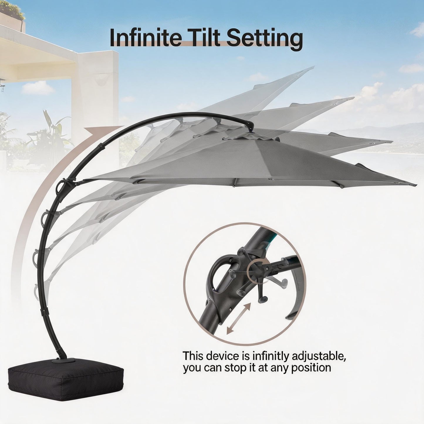 LAUSAINT HOME Outdoor Patio Umbrella with Base included, 12 FT Deluxe Curvy Cantilever Umbrella Heavy Duty Offset Hanging Umbrella with 360° Rotation for Market, Pool, Garden, Backyard, Deck (Grey)