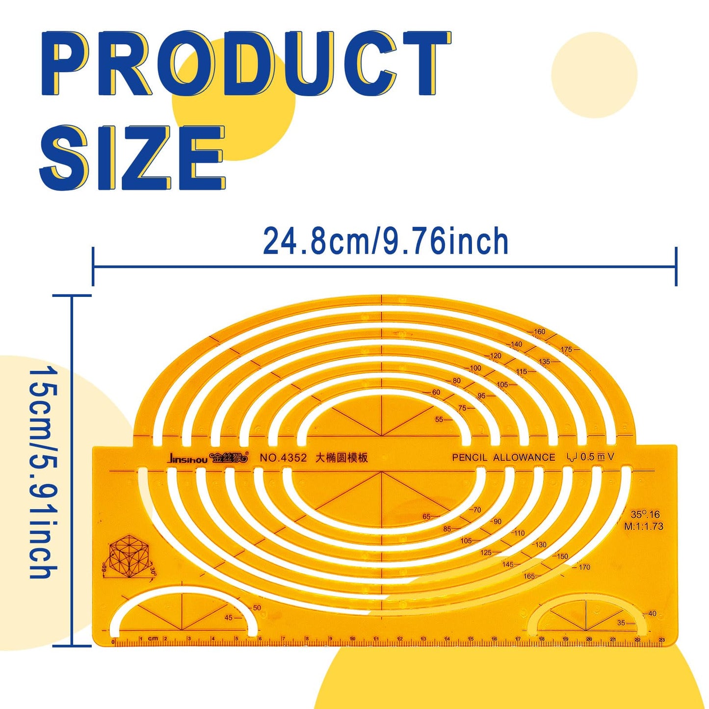 Large Oval Template Ruler,Geometric Drawing Template,Plastic Drafting Stencils Measuring Tools for Office and School, Building Formwork, Drawings Drafting(1pcs,No.4352)