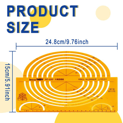 Large Oval Template Ruler,Geometric Drawing Template,Plastic Drafting Stencils Measuring Tools for Office and School, Building Formwork, Drawings Drafting(1pcs,No.4352)