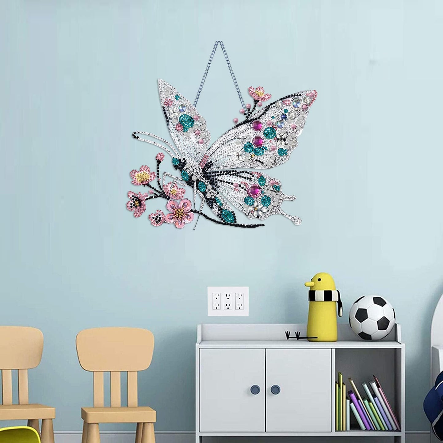 STGLCR Hanging Diamond Art Kits for Adults Pendant Butterfly, Special Shaped Crystal DIY Diamond Painting Kit, Acrylic Board Flower Pendants Double Sided, Home Decor 9.64 Inch