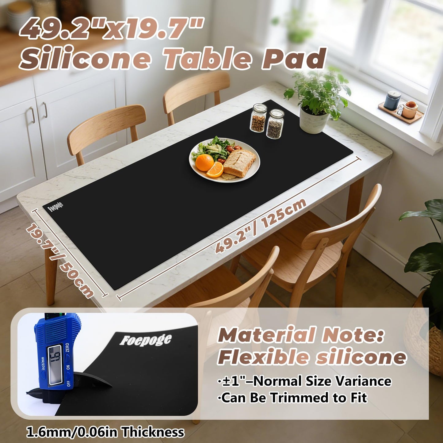 Heat-Resistant Silicone Table Protector Cover: 49.2x19.7x0.06 Inch Thick Food-Grade Table Protector for Dining Room Table for Kitchen Countertop & Counter Mat -Waterproof Tabletop Cover Pad & Crafting