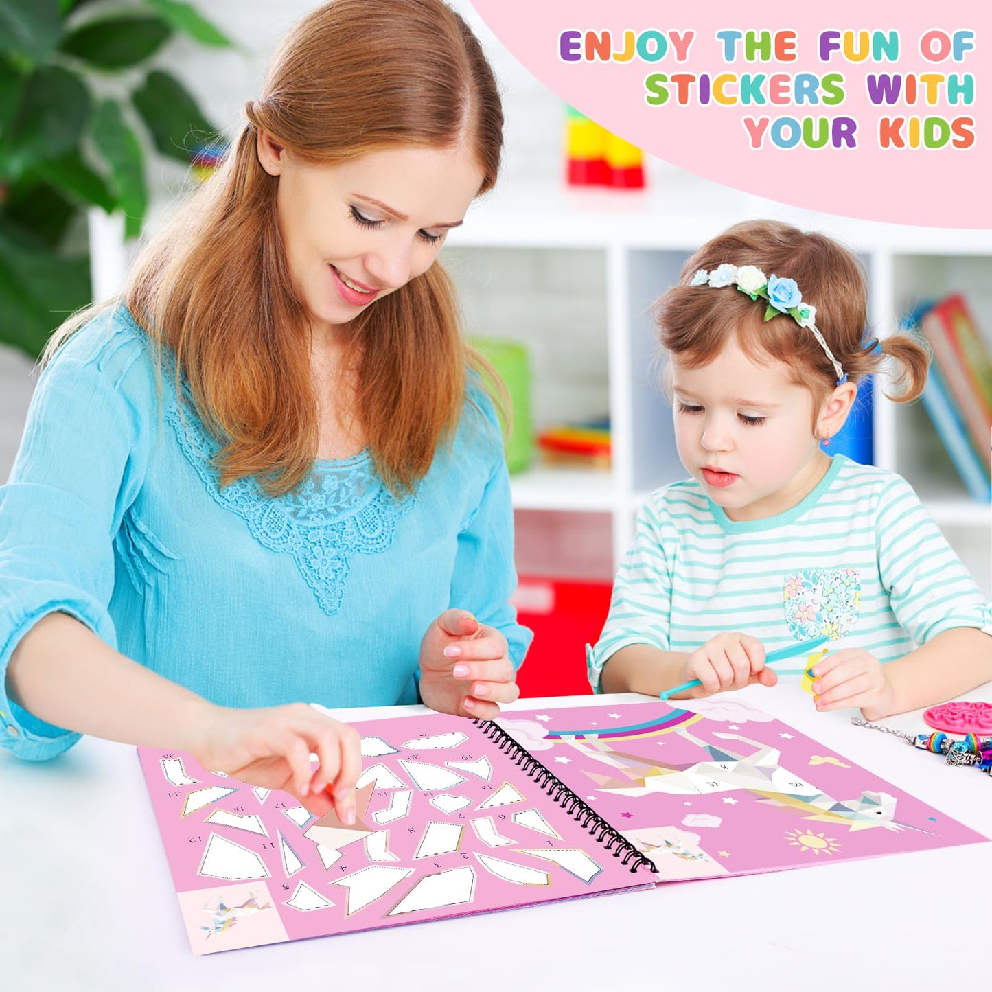 homicozy 3PCS Sticker Paint Books for Kids Ages 4-10,Unicorn Mermaid Animals Designs Paint By Stickers,Sticker By Numbers,Party Birthday Gifts for Girls 4-10,Create 30 Pictures One Stickers at A Time