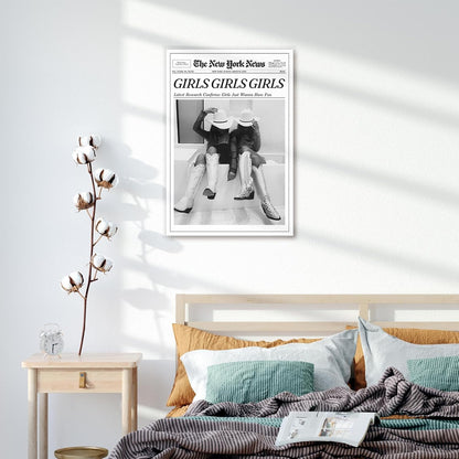 FBKDVC 16x24in Trendy Coastal Cowgirl Newspaper Wall Art Print Poster Black Canvas Wall Art Prints Girls Just Wanna