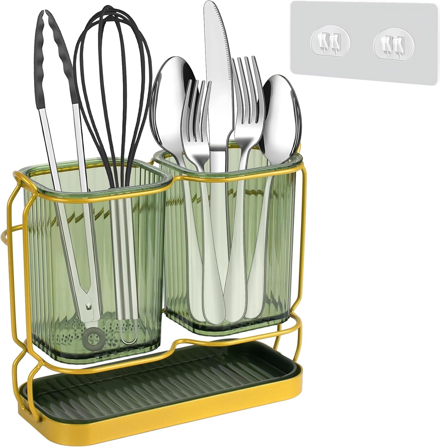 Utensil Holder for Kitchen Countertop, Plastic Organizer with Drain Tray, Wall Mounted Large Crock for Spatula Spoon