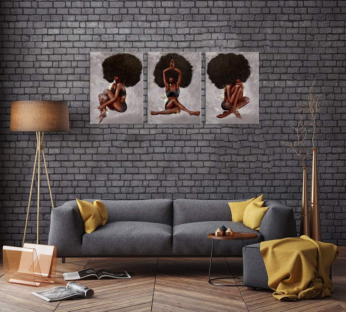 African American Wall Art - Yoga Women Natural Curly Hair Beauty Painting on Canvas