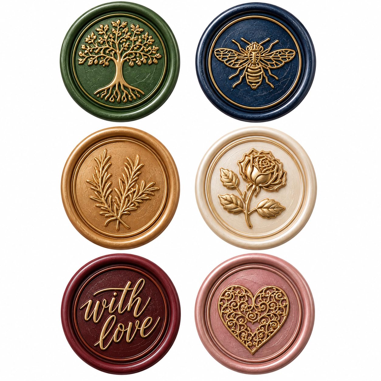 SWANGSA Wax Seal Stamp Set, Vintage 6 Pieces Sealing Wax Stamp Heads and 1 Wooden Handle for Weeding Invitations, Letters, Envelopes, Christmas (Tree of Life Set)
