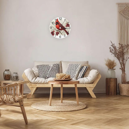 KiuLoam Winter Bird Round Wall Clock, Silent Non-Ticking Battery Operated Easy to Read for Home Office Decorative Clock