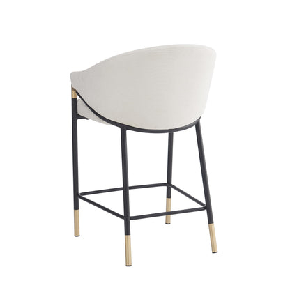 Christopher Knight Home Jymer Modern Counter Stool Set of 2, Kitchen Counter Height Bar Stool, Cocktail Stool with Curved Backrest, Fabric Upholstered Armchair for Home Bar Table, Beige+Gold+Black