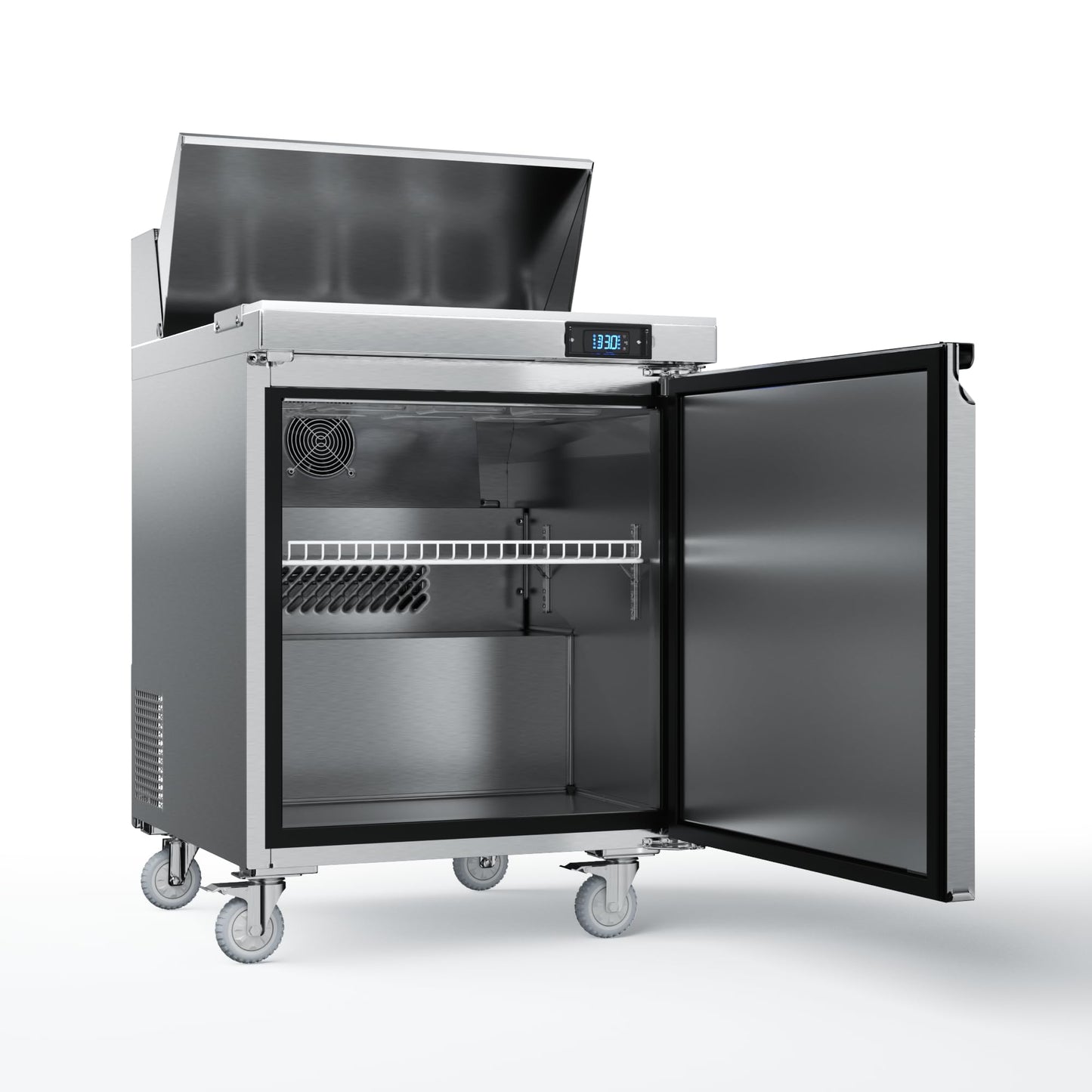 Coolake 27'' W Commercial Refrigerator Sandwich Salad Prep Table, 1 Door Sandwich Fridge with 8 GN 1/6 Pans, Counter Fan Cooling Refrigerator for Restaurant, ETL DOE