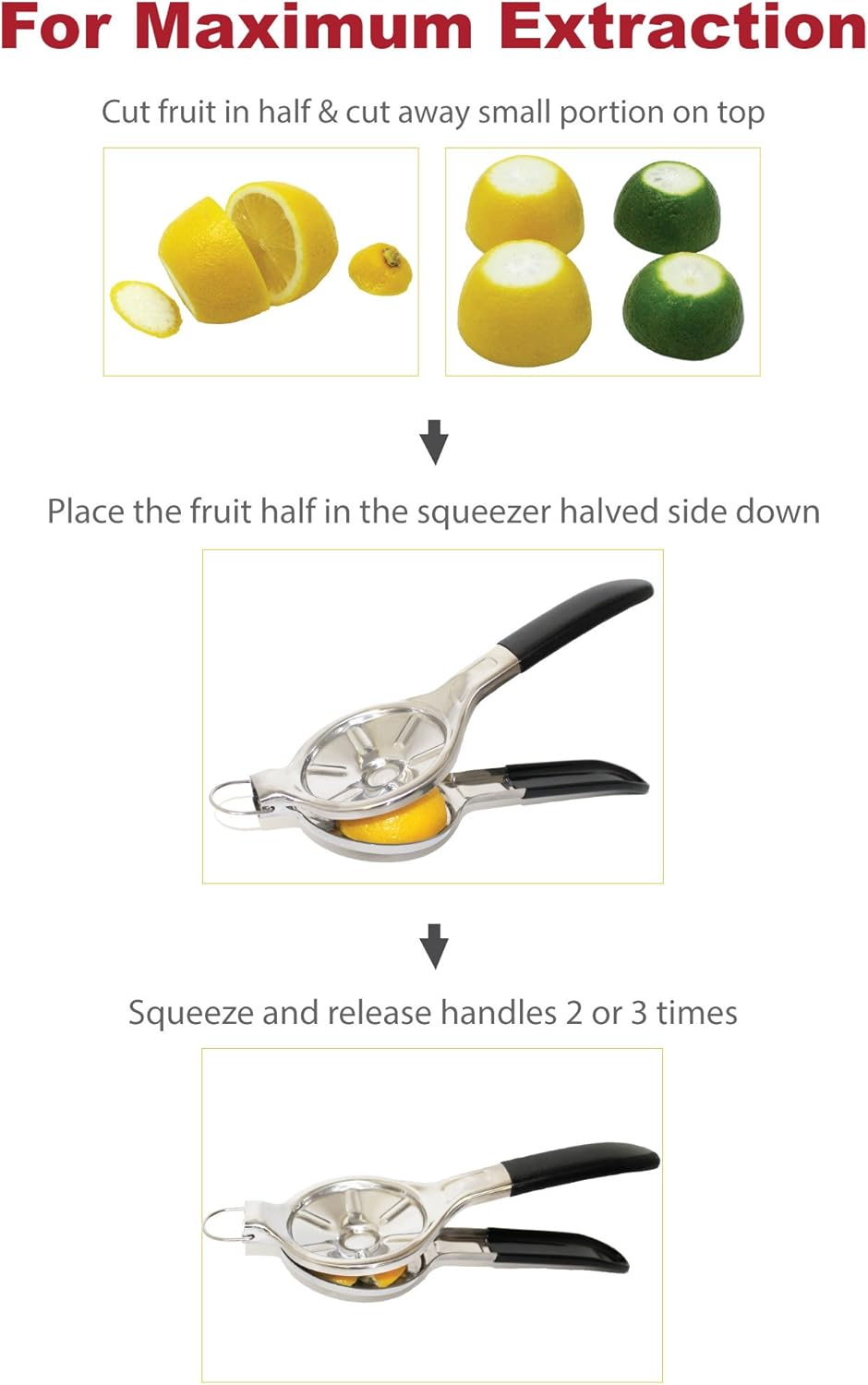 [Free Citrus Tap Gift] EcoJeannie Jumbo FLAT PRESS Lemon Squeezer, 100% Stainless Steel, Silicone Handle (LS0003S)
