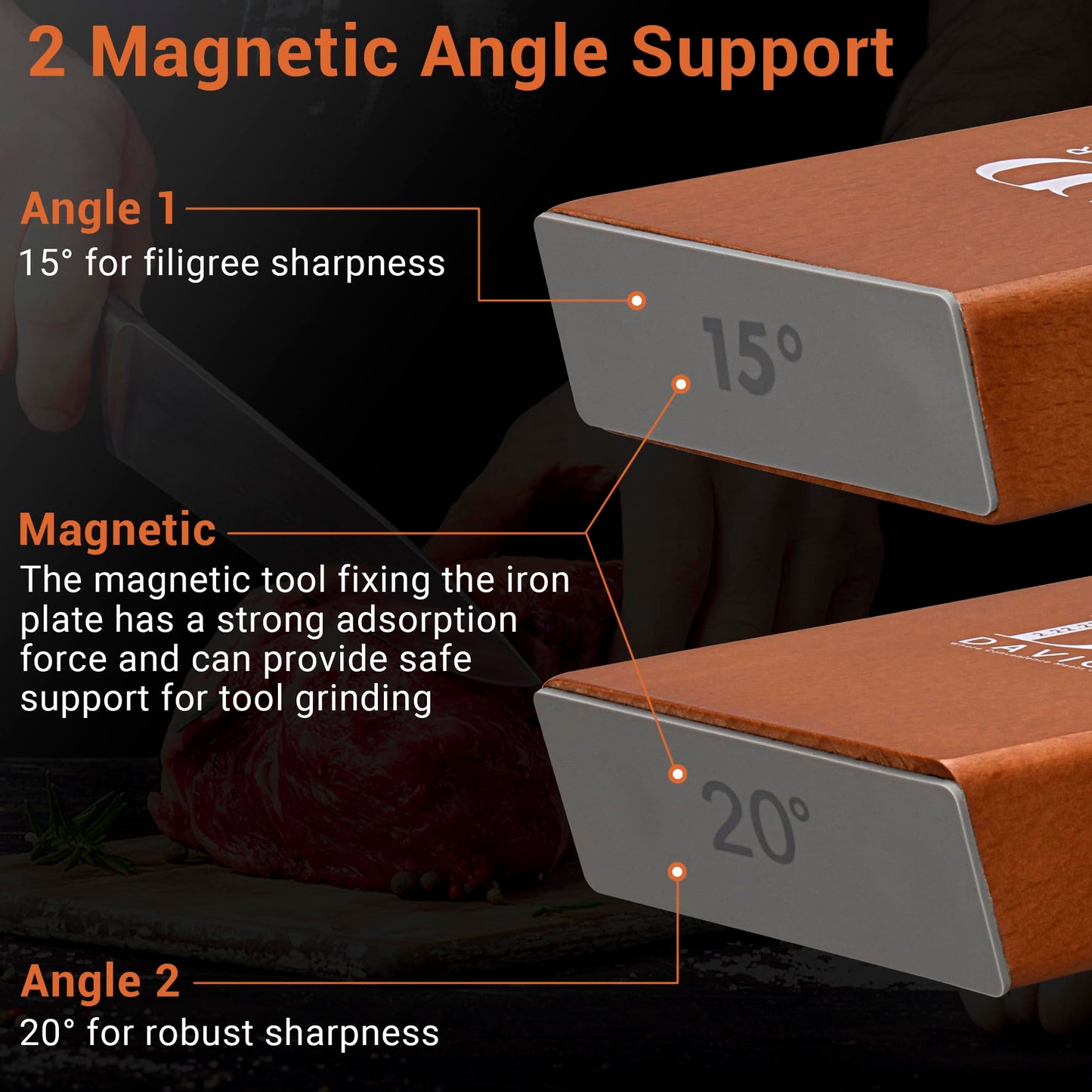 Davior Rolling Knife Sharpener Kit with Diamond Discs, 15° & 20° Multi Angle Magnetic Knife Sharpener Roller Tool for Kitchen and Pocket Knives, Finger Protector, Leather Strop & Carry Bag
