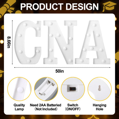 Wettal CNA LED Marquee Letter Lights Sign Light up Letter Numbers CNA Week Graduation Decoration 2026 Graduate Party Decoration Nursing School Medical School Graduation Party Supplies