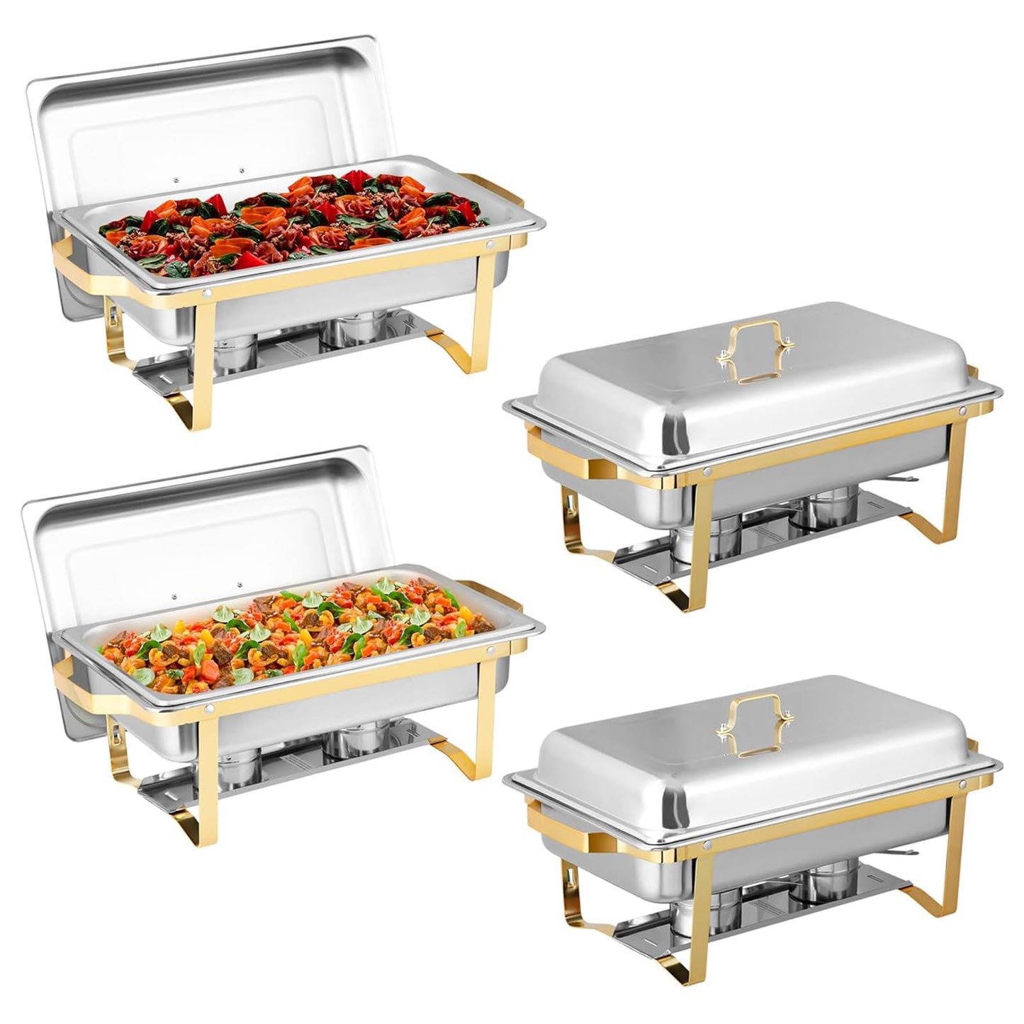 ZephPerton 4 Pack 8QT Chafing Dish Buffet Server, Rectangular Chafing Dish Buffet Set, Stainless Steel Food with Reinforced Frame & Cool-Touch Handle for Party Christmas Family Catering Events