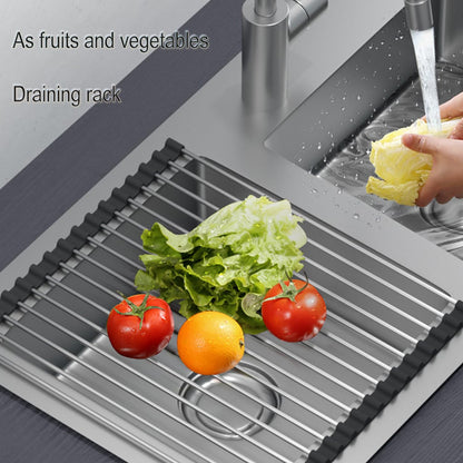 ViWaVee Dish Drainer Tableware, Foldable and Removable Dish Drainer Over The Sink, Drying Mat, Draining Rack Sink for Cups, Fruit, Vegetables, Super Kitchen Organiser (Black (43 x 35))