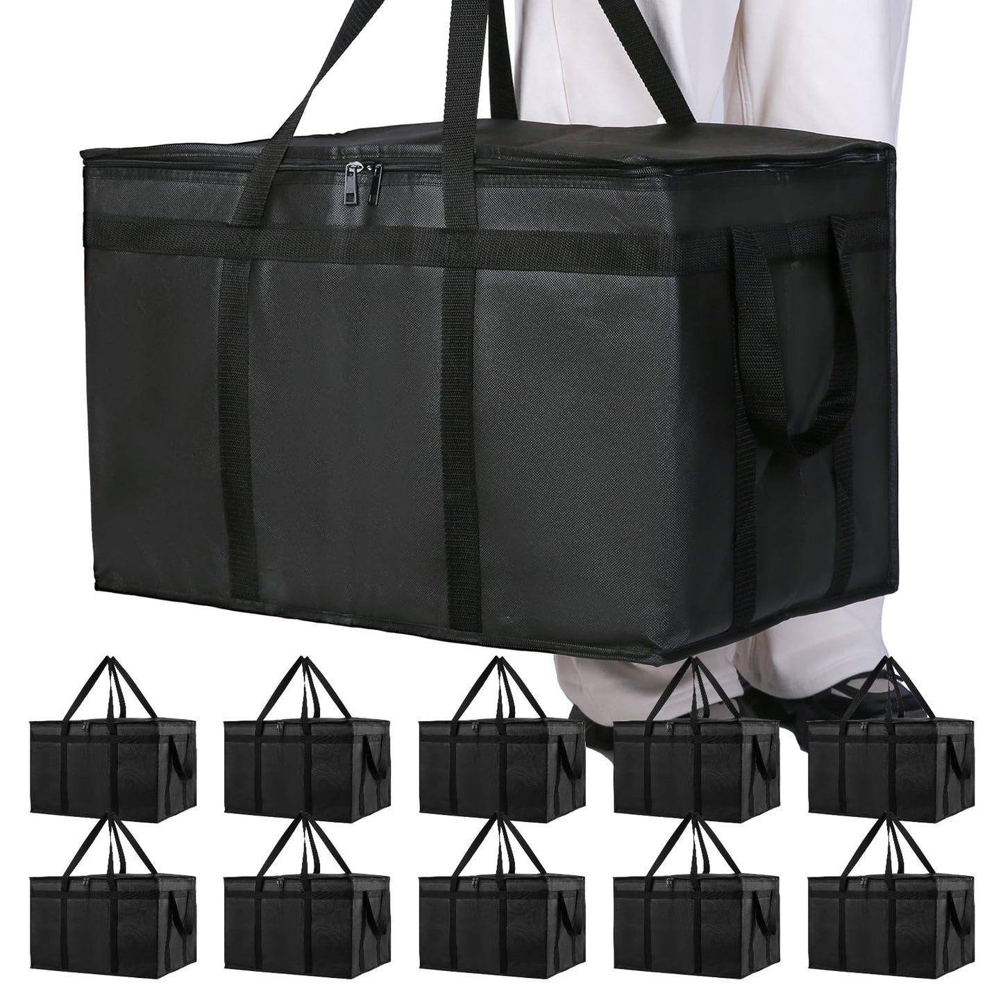 Bodaon 10-Pack Insulated Food Delivery Bag, XXXL Catering/Pizza Cooler Bags, Rideshare Delivery Bag, Thermal Cold/Hot Styrofoam Carrier for Travel/Shopping/Car, Warmer/Frozen