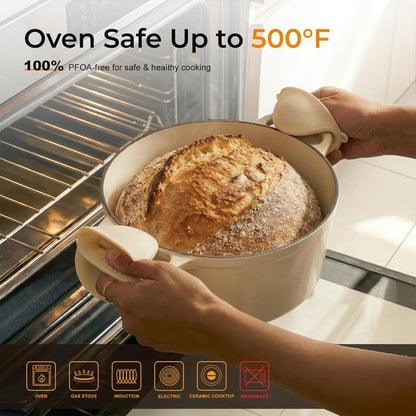 5.5QT Parmedu Enameled Cast Iron Dutch Oven for Sourdough Bread Baking, Easy Cleaning, Versatile for Stewing, Roasting