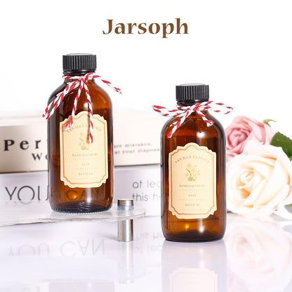Jarsoph 4oz Amber Glass Bottles 8 PCS - Brown Boston Round Glass Bottles for Homemade Vanilla Extract, Essential Oils, Herbal Medicine, DIY Crafting - UV Protective 8 Pack Bottles for Syrup, Sauce