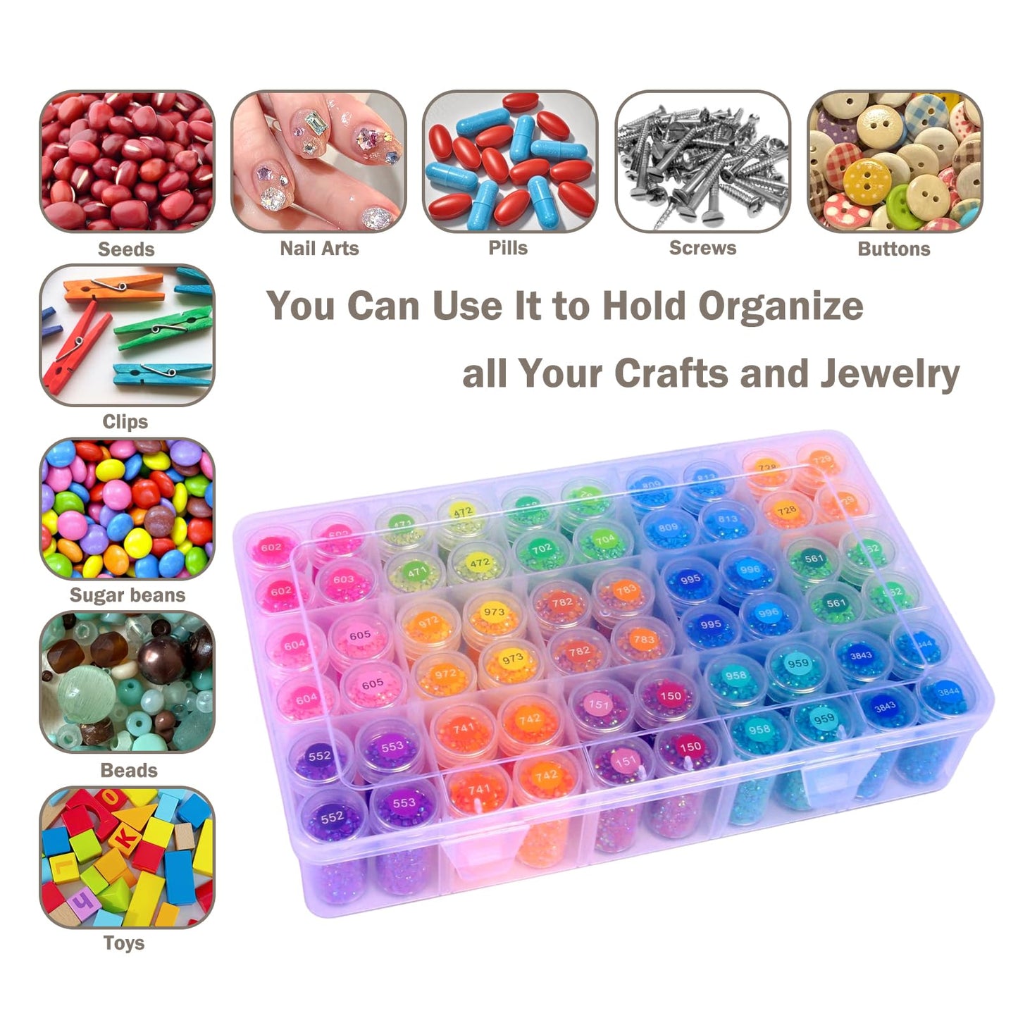 QTFOUND Diamond Art Storage, 1Pack 60 Bottle,Diamond Storage Painting Accessories Organizer Case Containers (Beads not Included)