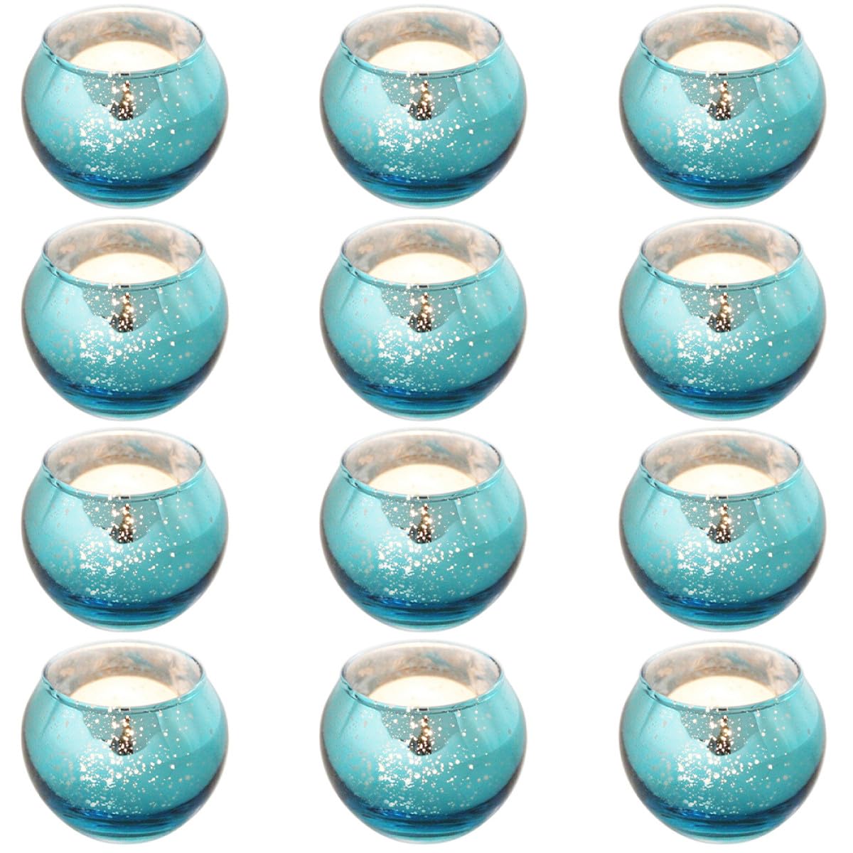 Lurrose 12pcs Blue Patterned Glass Candle Holders Small Round Votive Cups Decorative Tea Light Candleholder Set for Dining Table Centerpiece and Home Décor