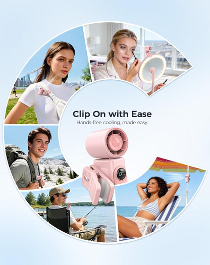 13500 360 Summer Hotsales Clip-On Portable Fan, RPM Rechargeable Handheld Mini Fan with LED Display, Rotating