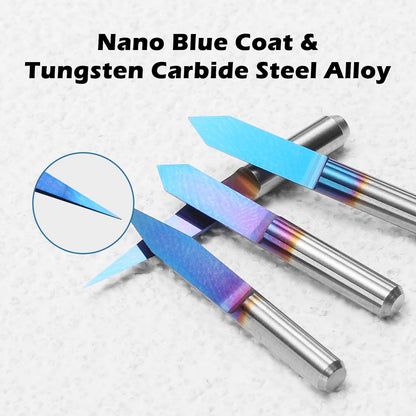 Genmitsu 10 Pcs 1/8" Shank V-Groove CNC Router Bits, 10 /15 /20 /25 /30 /40 /45 /60 /90 Degree Set, Nano Blue Coat Conical V-Bit, Engraving Tool for CNC Signmaking Carving Lettering 2D&3D Sculpture