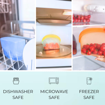 Reusable Silicone Food Storage Bags (3-Pack) | Stand-Up Wide Bottom Leakproof Silicone Freezer Bags | BPA-Free Microwave & Dishwasher Safe | Eco-Friendly Airtight Snack & Meal Prep Bags