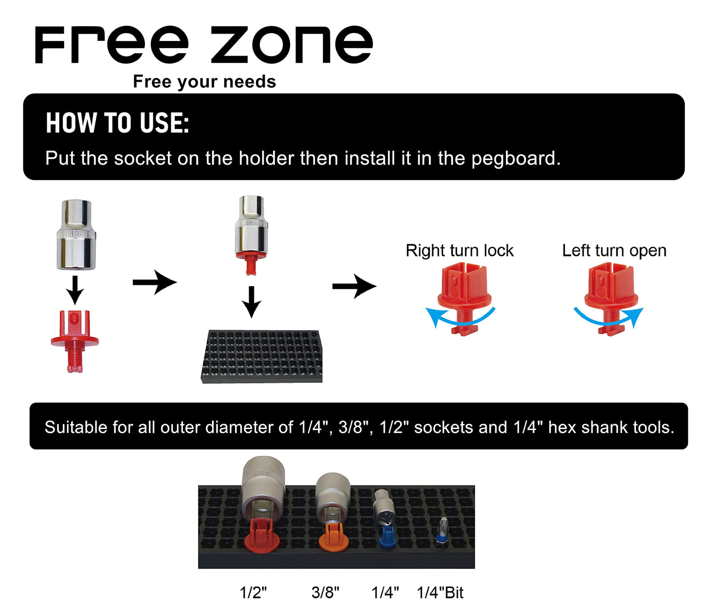 Free Zone 4-Piece Large Pegboard Set (Black)