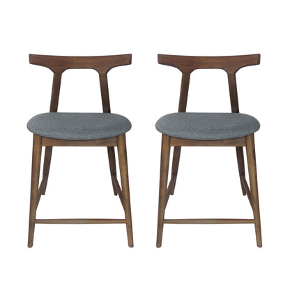 Christopher Knight Home Mugo Mid Century Modern Fabric Upholstered Wood 24.5 Inch Counter Stools (Set of 2), Gray and Walnut