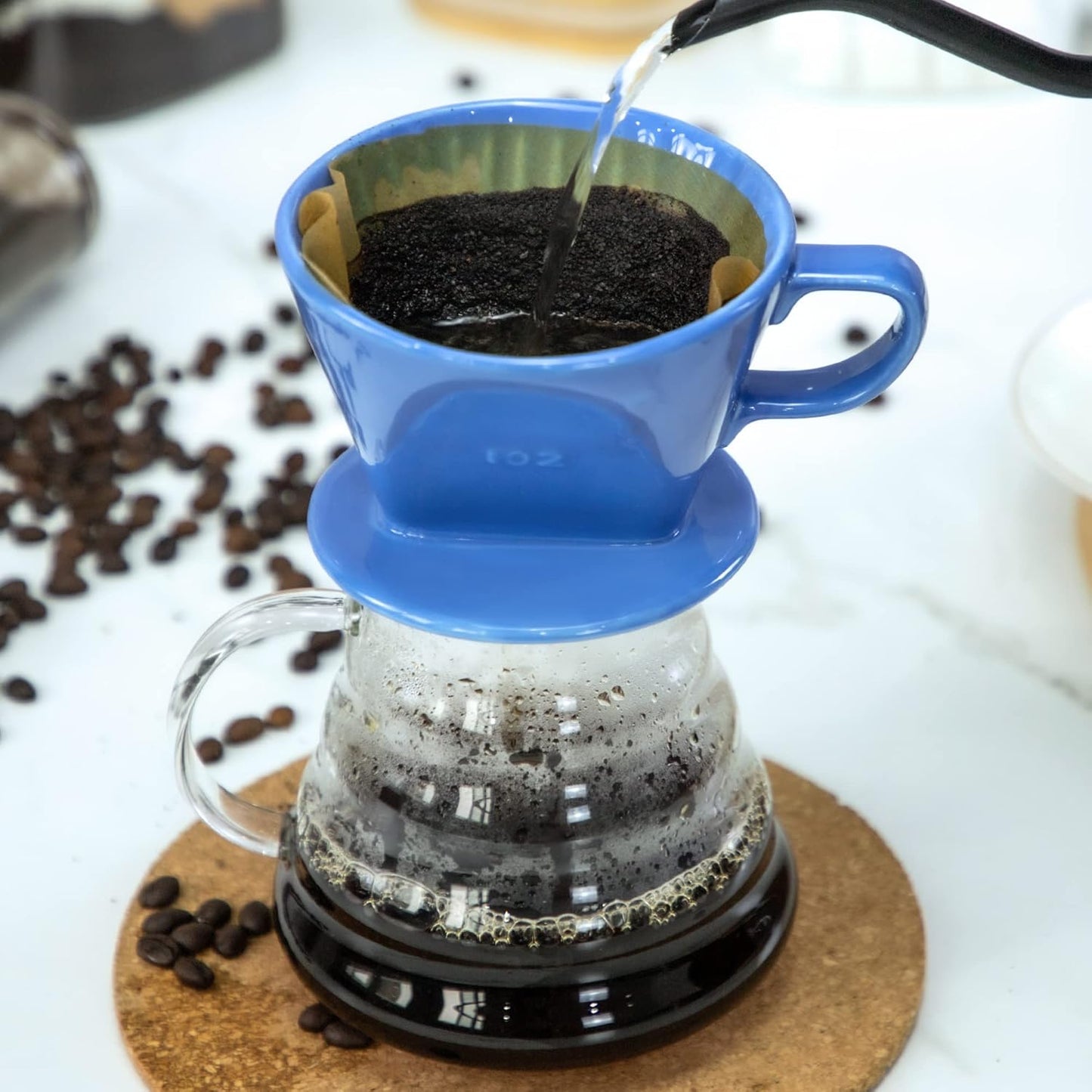 Pour Over Ceramic Coffee Dripper, Ceramic Coffee Maker with 3 Holes Flat Bottom, Porcelain Slow Filter Cone for Home,