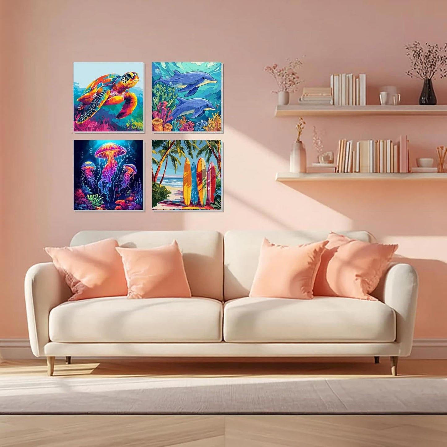 Diamond Painting Kits for Kid - 4 Pack Beach Tortoise Dolphin Jellyfish DIY 5D Animals Diamond Art Kits Full Drill Diamond Dots Paintings with Diamonds Gem Art and Crafts Home Decor Gifts 7.8X7.8 inch