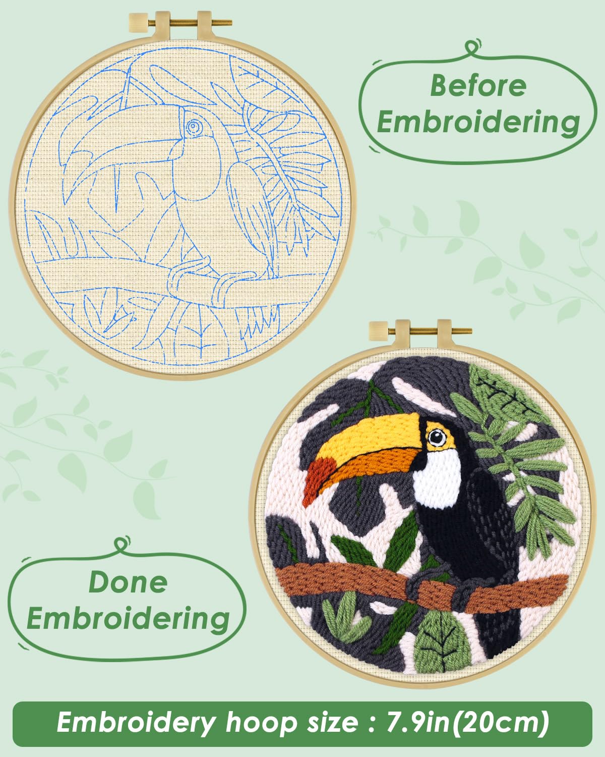 ERKOON Punch Needle Kit for Beginners Adults, DIY Easy Animals Embroidery Set for Starter Art Craft, Needling Punch Project with Patterns, Tools, Yarns, Hoop, Instruction (Crow)