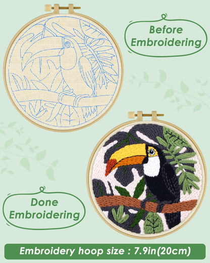 ERKOON Punch Needle Kit for Beginners Adults, DIY Easy Animals Embroidery Set for Starter Art Craft, Needling Punch Project with Patterns, Tools, Yarns, Hoop, Instruction (Crow)