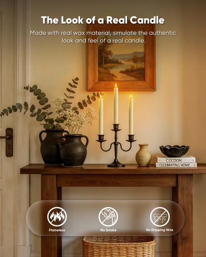 Homemory 6 Pcs Wax Flameless Taper Candles with Remote Timer and Dimmer, LED Candle Sticks with Flickering Light, Ivory Battery Operated Window Candles, 9.6 Inches for Wedding Home Indoor Decoration