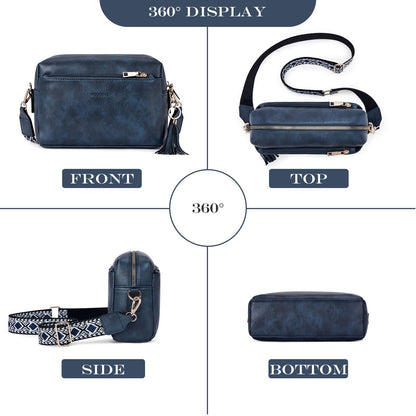 Roulens Triple Zip Small Crossbody Bag for women,Wide Strap Cell Phone Purse Shoulder Handbag Wallet with Credit Card Slots