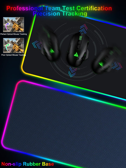 Mouse Pad with Wireless Charging, Large Desk Mat RGB Gaming Mousepad, 10 Light Colors LED Gaming Pad Keyboard Pad with Ultra-Smooth Surface & Non-Slip Rubber Base, Waterproof Full Desk Mouse Pad