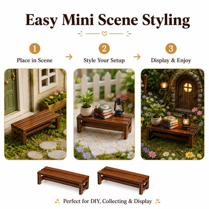 DECHOUS 2 Pack Miniature Wooden Bench for Dollhouse Furniture - Fairy Garden Bench Dollhouse Accessories for Doll House Garden Park Decoration
