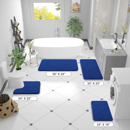 OLANLY U-Shaped Toilet Rug - Extra Soft, Absorbent Chenille Bath Mat | 24x20, Royal Blue, Machine Washable