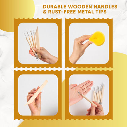 30 Pcs Clay Tools & Pottery Tools Kit, Professional Polymer Clay Sculpting Tools for Air Dry Clay, Ceramics Tools and Modeling Tools, Includes Wire Cutter, Ribbon Tool, Potter’s Rib & Clay Carving Set