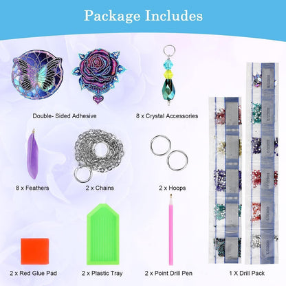 EEEKit 2PCS Diamond Painting Suncatcher Kit, Hanging Diamond Art Painting Suncatcher, DIY Crystal Art Wind Chime for Home Wall Window Decor