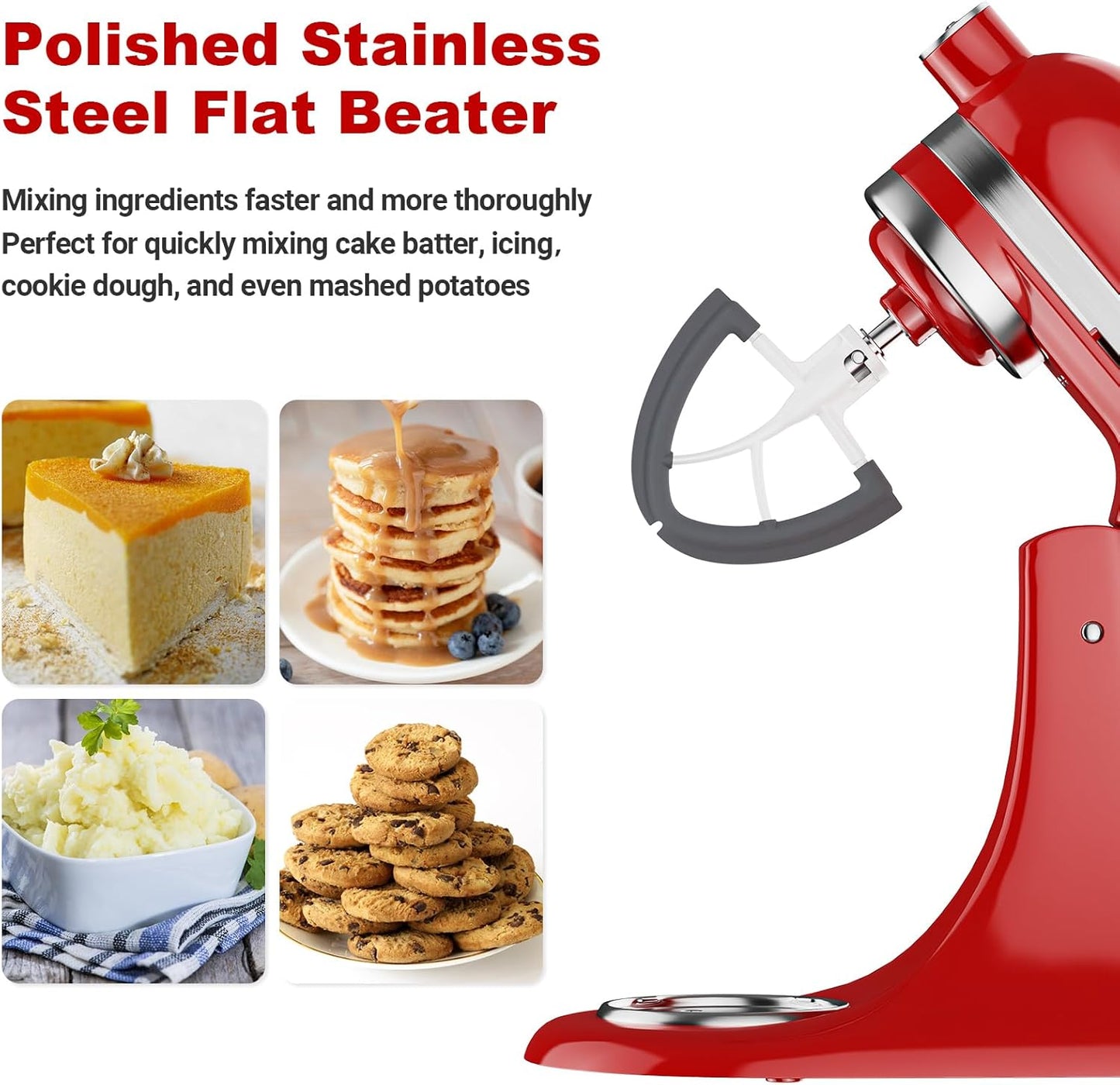 Flex Edge Beater for KitchenAid, 4.5-5 Quart Mixer Attachments, Pouring Shield & Flex Edge Beater