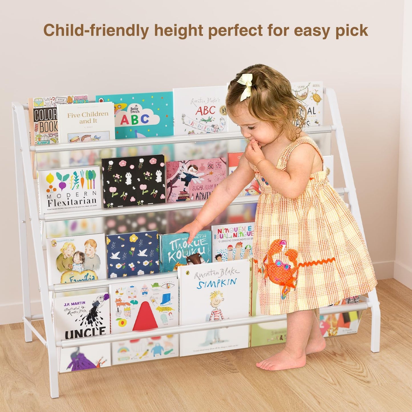 4 HAVEDAWN High-Transparent Tier Kids Bookshelf, Sturdy Metal Large Size Book Rack Storage for Kids - Toddler Book