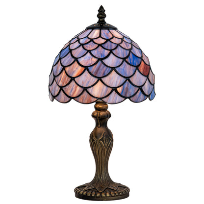 GILGGAK Small Tiffany Stained Glass Table Lamp Wisteria Style Lampshade Nightstand Light for Bedroom Dorm Living Hallway Coffee Table Office Housewarming Gift 8X8X15 (Blue Purple Fish Scales)