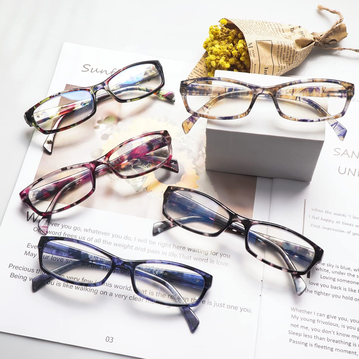 VIDEBLA 5 Pack Computer Reading Glasses Men and Women Anti Eyestrain Blue Light Blocking Glasses for Reading (5 Mix-2, 2.50)