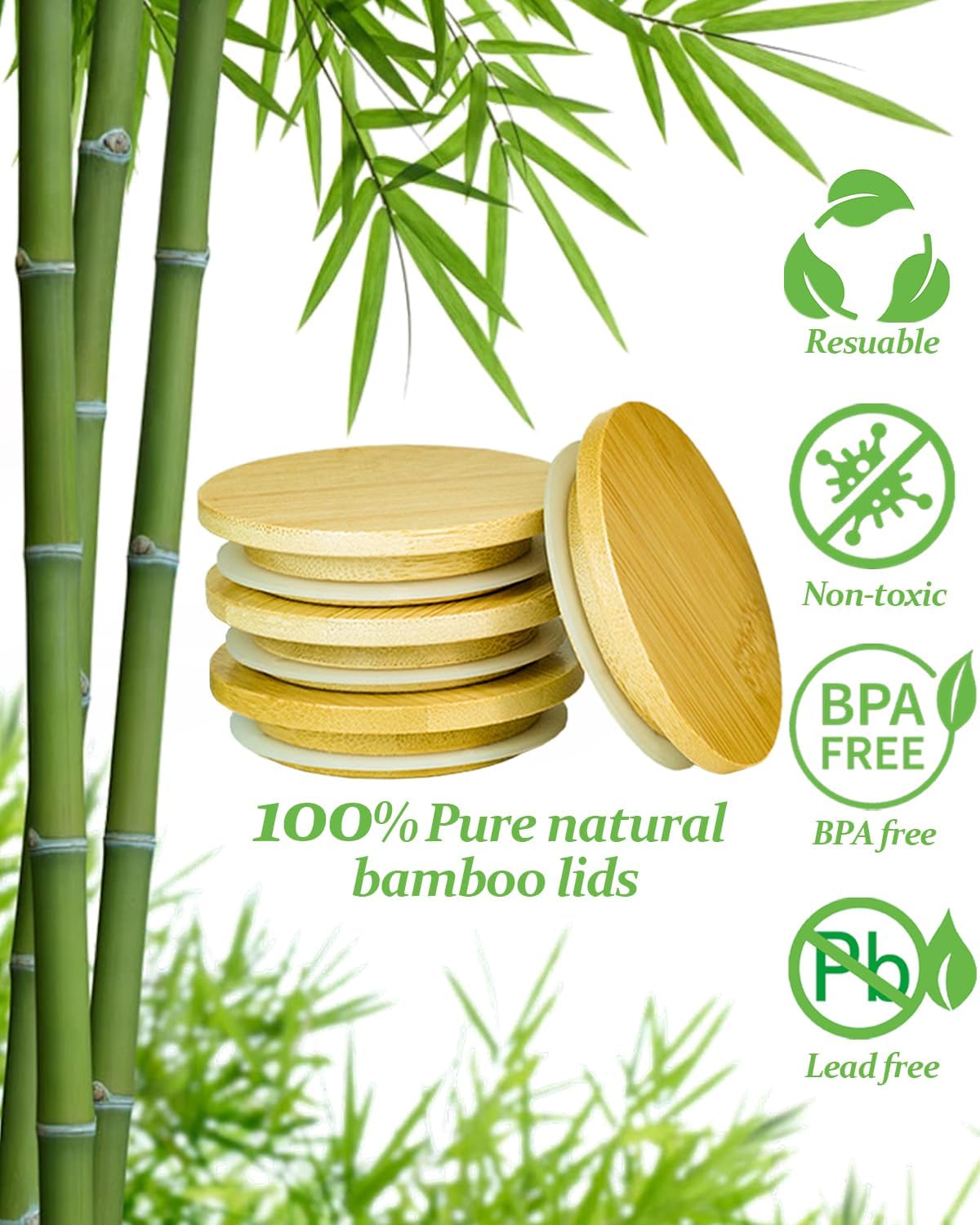 16 Pack 16 5Oz Oui Yogurt Jar Lids with Labels, Food-Grade Bamboo Lids for Oui Yogurt Jars, Reusable Wooden Canning