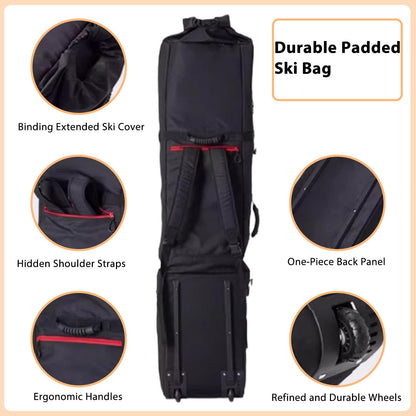 Padded Snowboard Bag with Wheels, Heavy-Duty Wheeled-Ski Travel Bag, Storage Ski Board Boots, Helmet, Jacket for Flying Air Travel, 65 Inch (Extendable to 80.7 Inch),Green