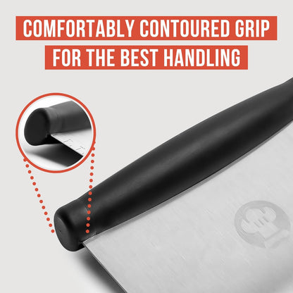 Chef Pomodoro Stainless Steel Bench Scraper 6" for Bread, Pizza, Pastry, Heavy Duty Kitchen Tool, Sharp Edge