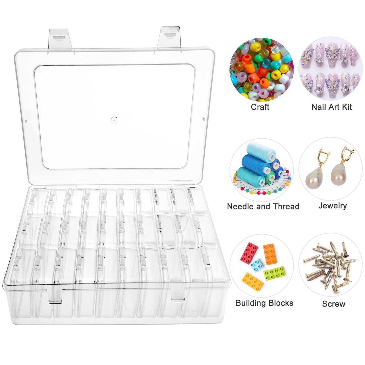 Guyuyii Bead Organizer Box - 30 Individual Small Clear Plastic Bead Organizers and Storage with Hinged Lid for Diamond Painting, Seeds & Jewelry - Portable Travel Container Set