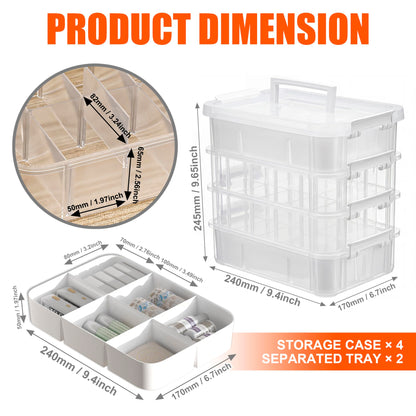 CraftGenes 4-Layer Craft Organizers and Storage with 2 Removable Drawers, Large Art Supply Case with 20 Adjustable Dividers, Portable Sewing Box for Beads, Craft Supplies, Scrapbooking&Tools